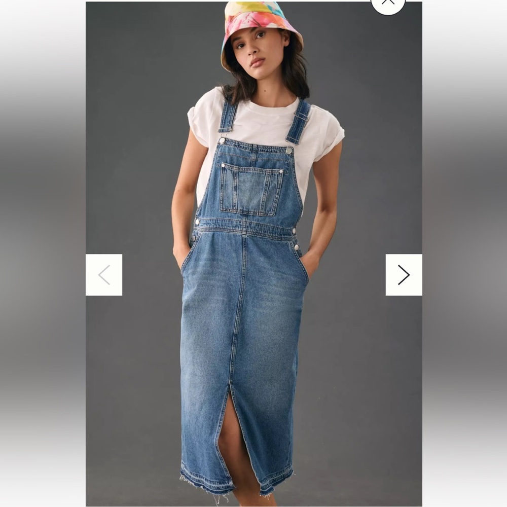 Anthropologie Pilcro 90s Denim Blue Jean Overall Jumpsuit Midi Raw Hem Dress M